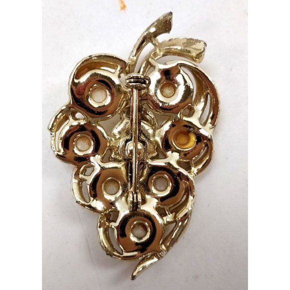 Brooch Grape Cluster Mother of Pearl Gold-Tone Metal 2 1/4" x 1 1/2" Vintage - Picture 2 of 2